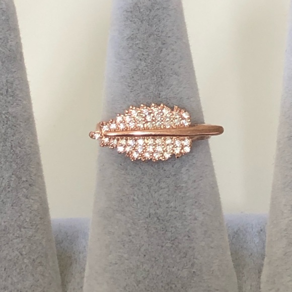 Jewelry - 925 silver feather leaf ring cz rose gold plated